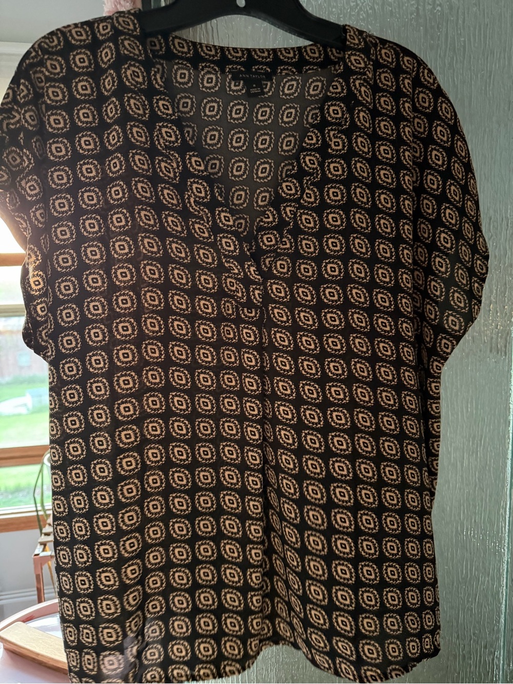 Ann Taylor Pleated Front Mixed Media Blouse
